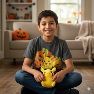 Pokémon Kids Boys Halloween Pikachu Pumpkin T Shirt In Gray Size XS